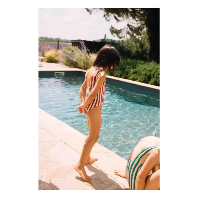 Striped Organic Cotton Swimsuit | Red