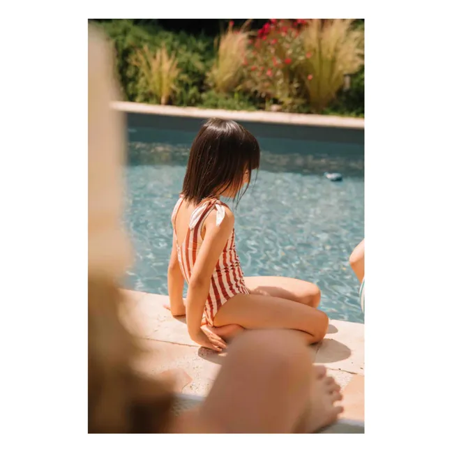 Striped Organic Cotton Swimsuit | Red