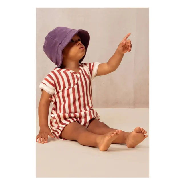 Striped cotton gauze romper | Red