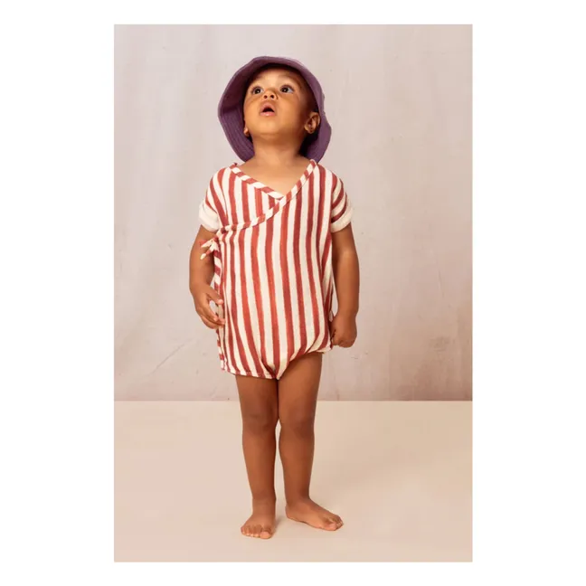 Striped cotton gauze romper | Red