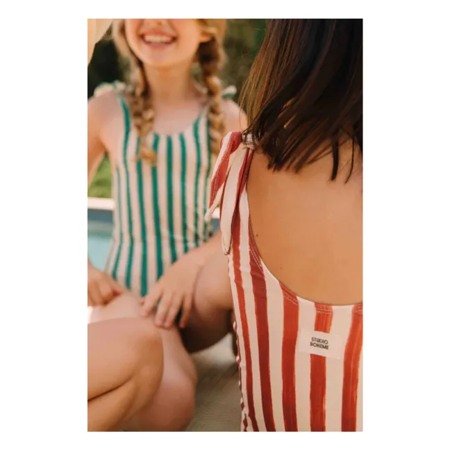 Striped Organic Cotton Swimsuit | Red
