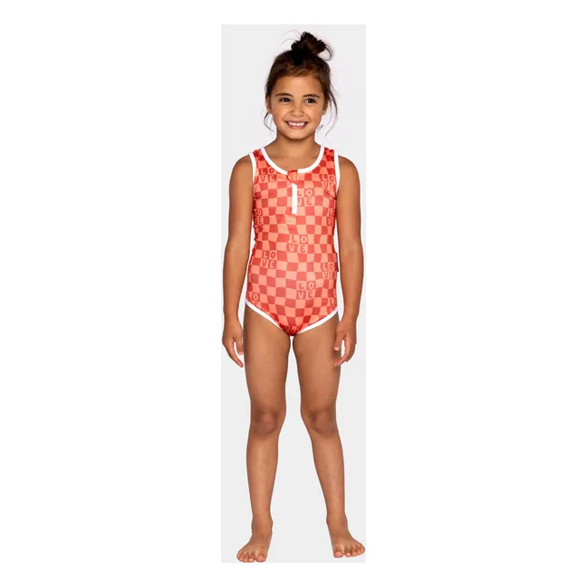 Maillot 1 Pièce Anti-UV Checkered Love Fibres Recyclées | Corail