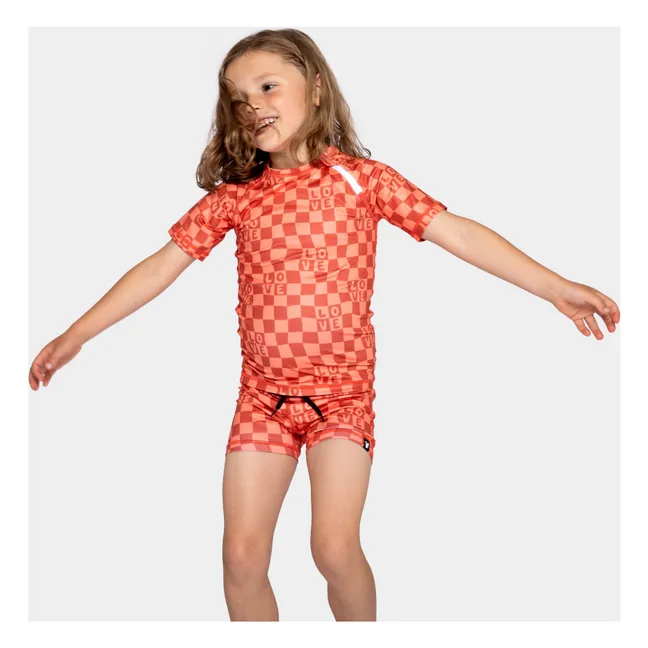 Short de Bain Anti-UV Checkered Love Fibres Recyclées | Corail