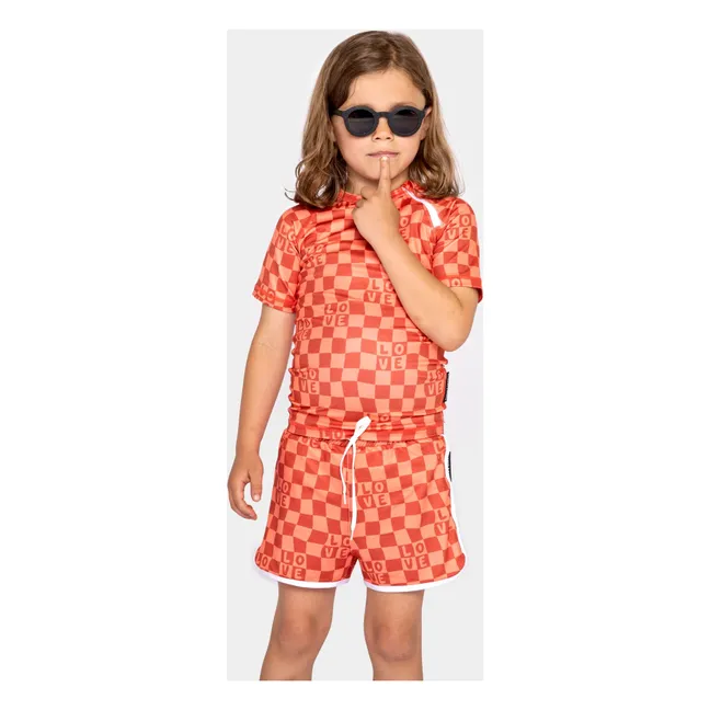 Anti-UV Checkered Love T-shirt Recycled fibers | Coral