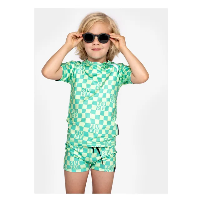 Short de Bain Anti-UV Checkered Surf Fibres Recyclées | Vert
