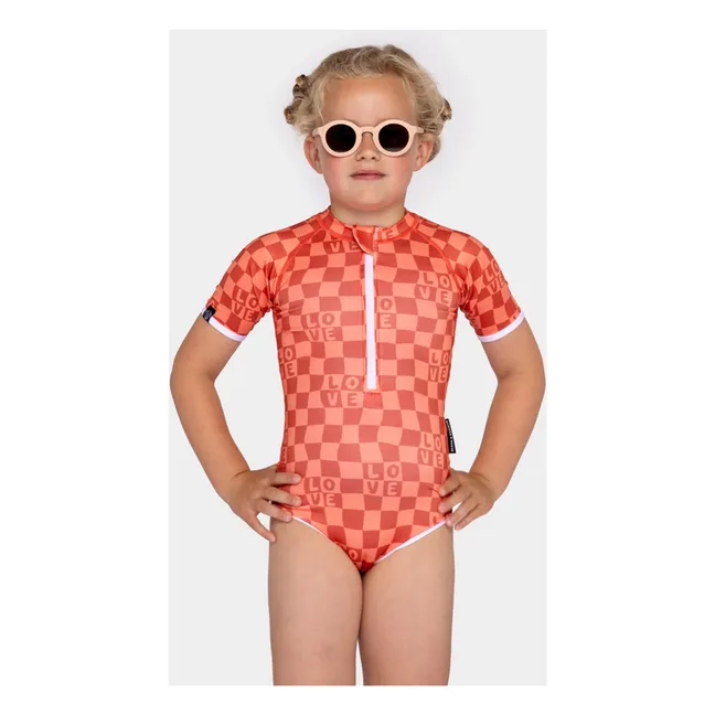 Maillot de Bain Anti-UV Checkered Love Fibres Recyclées | Corail