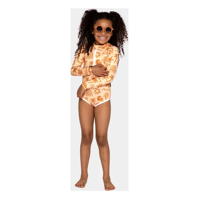 Tropical Vibes Anti-UV Badeanzug aus recycelten Fasern | Apricot