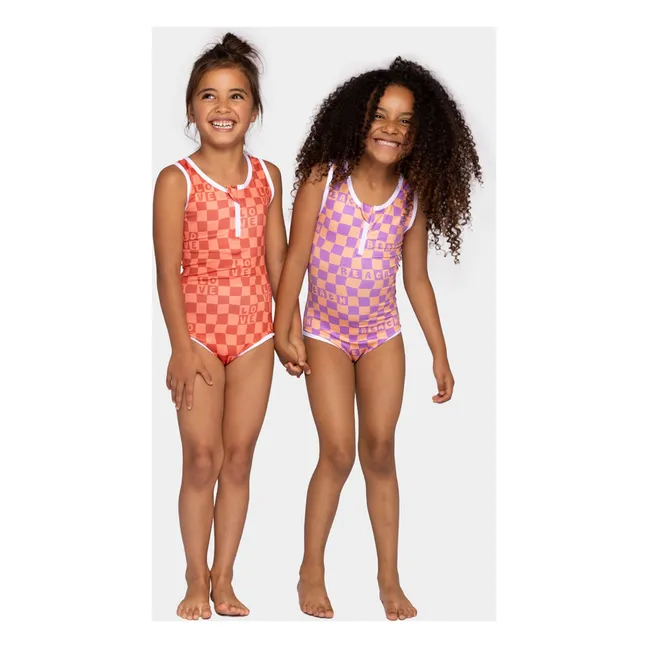 Maillot 1 Pièce Anti-UV Checkered Love Fibres Recyclées | Corail