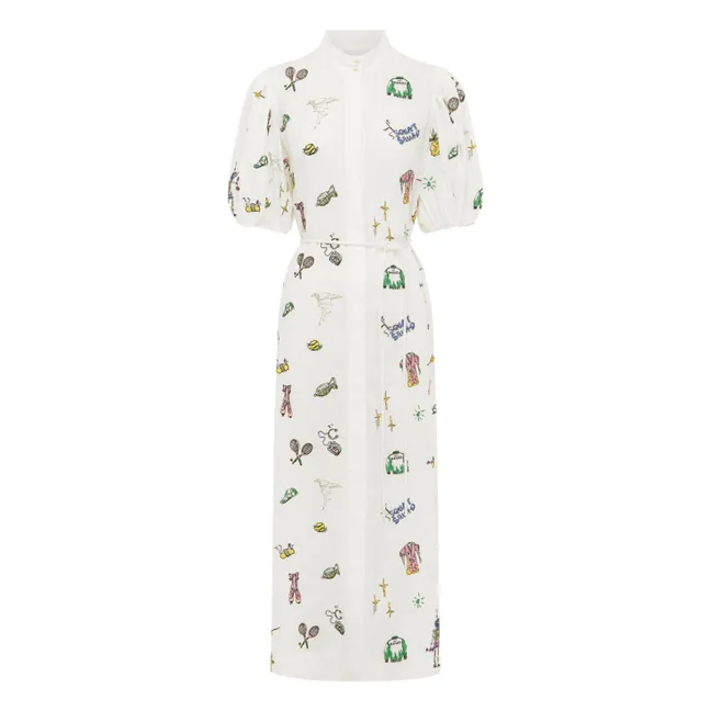 Besticktes Play-Kleid Leinen | Cremefarben