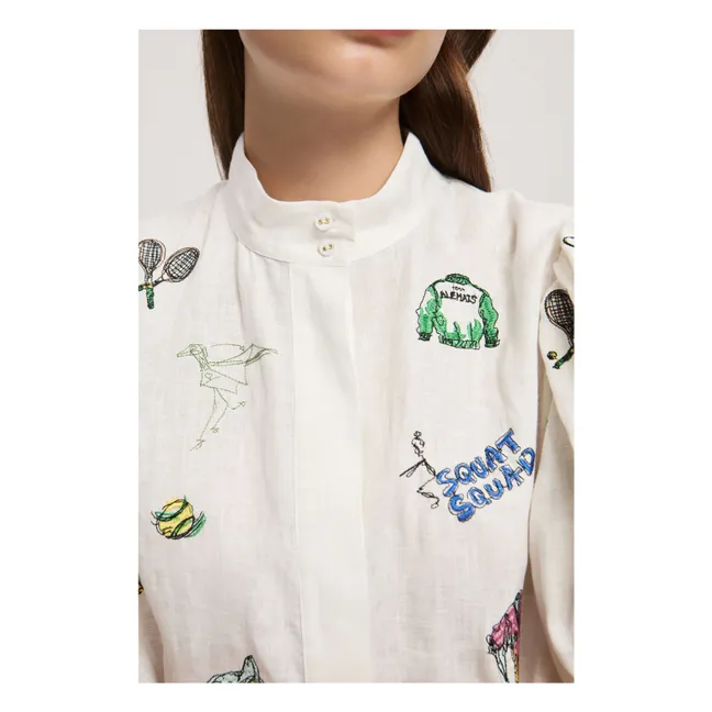 Besticktes Play-Kleid Leinen | Cremefarben