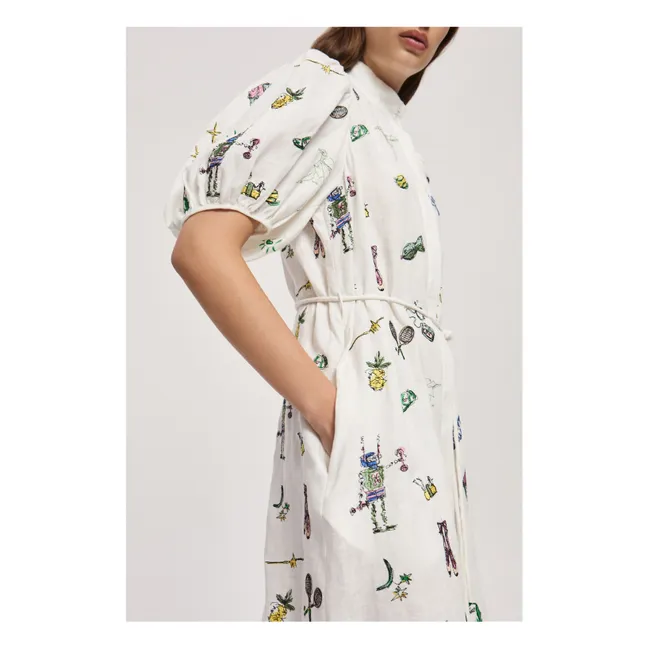 Besticktes Play-Kleid Leinen | Cremefarben