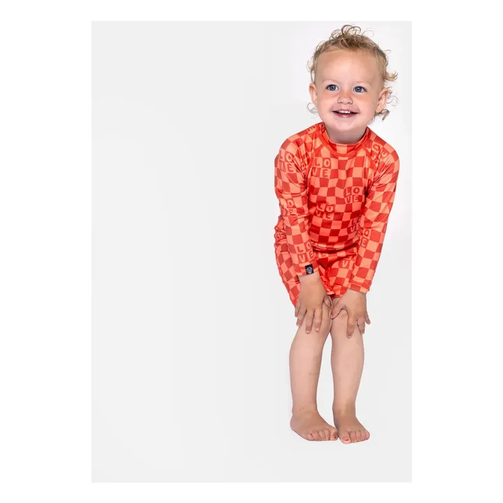Combishort Anti-UV Checkered Love Fibres Recyclées | Corail- Image produit n°1