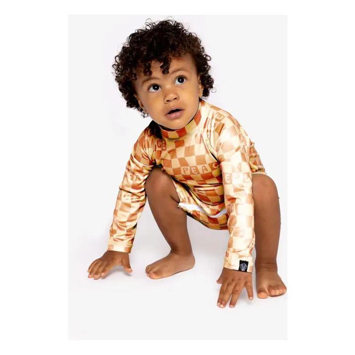 Combishort Anti-UV Checkered Peace Recycled Fibers | Yellow- Product image n°1