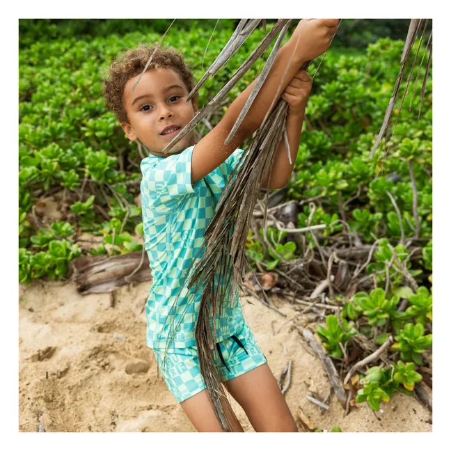 T-shirt Anti-UV Checkered Surf Fibres Recyclées | Vert