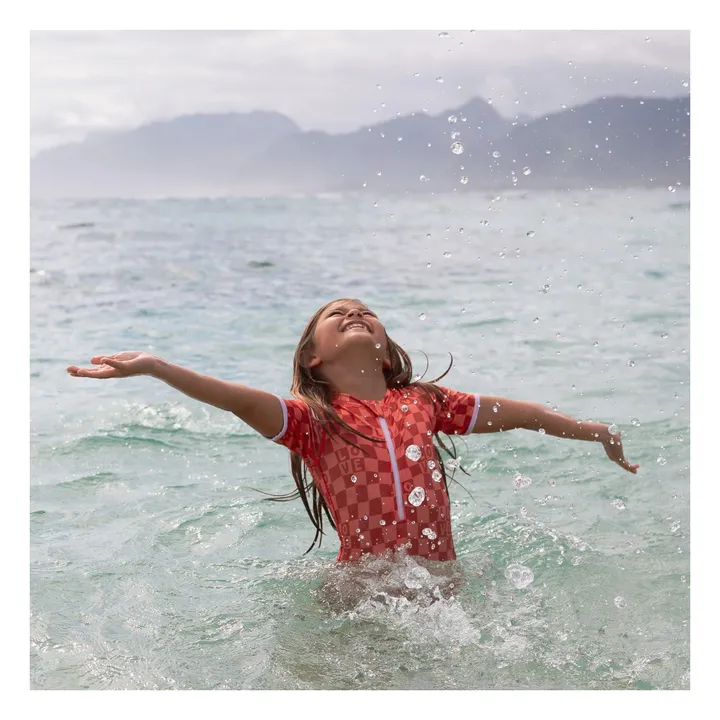 Maillot de Bain Anti-UV Checkered Love Fibres Recyclées | Corail- Image produit n°3