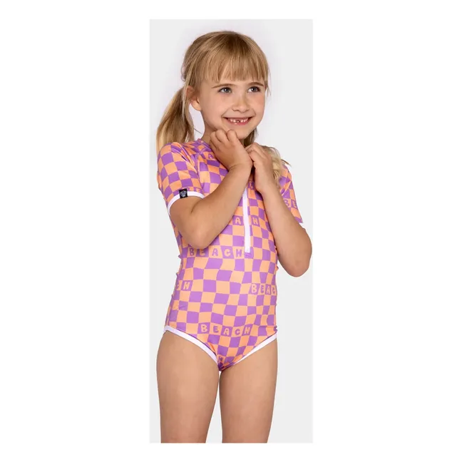 Maillot de Bain Anti-UV Checkered Beach Fibres Recyclées | Violet