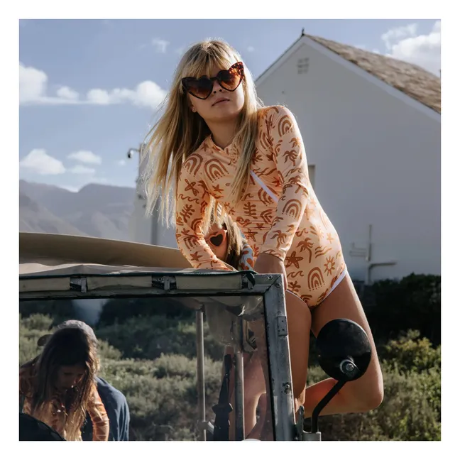 Tropical Vibes Anti-UV Badeanzug aus recycelten Fasern | Apricot