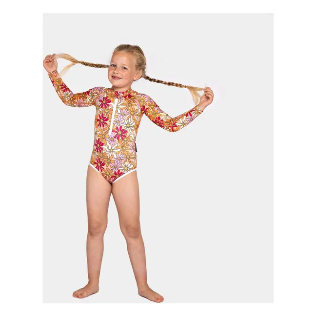 Maillot 1 Pièce Anti-UV Austin Flowers Fibres Recyclées | Orange
