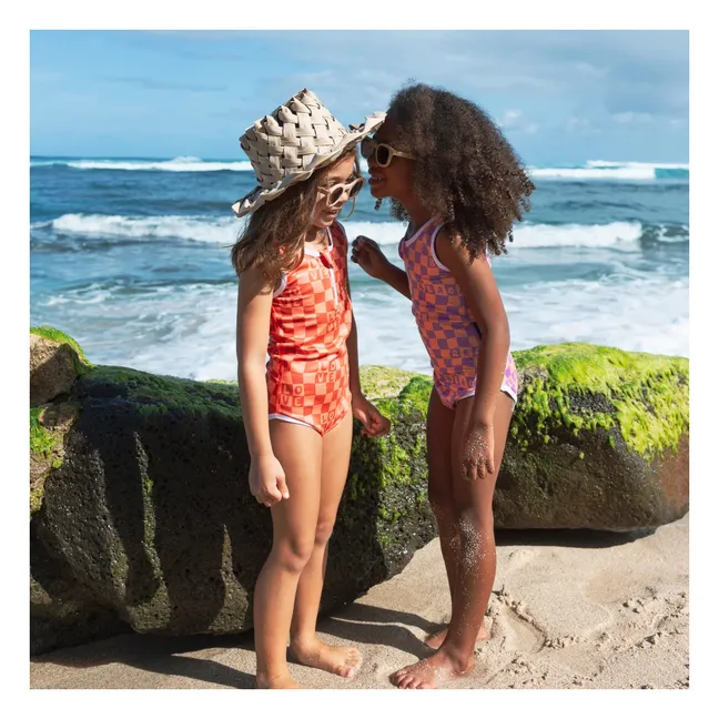 Maillot 1 Pièce Anti-UV Checkered Love Fibres Recyclées | Corail