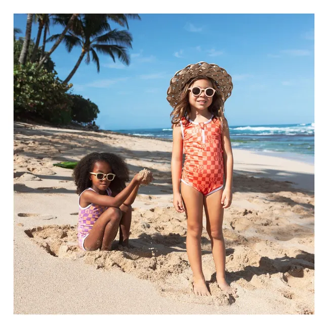 Maillot 1 Pièce Anti-UV Checkered Love Fibres Recyclées | Corail