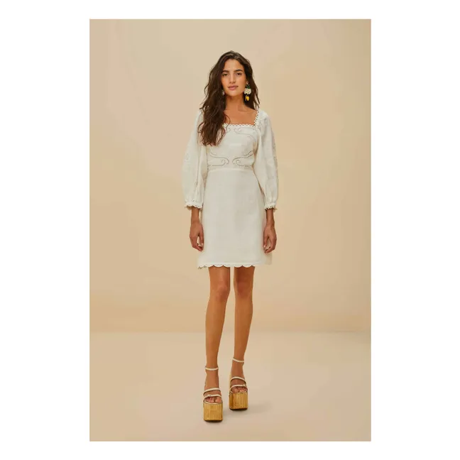 Linen Embroidered Dress | White