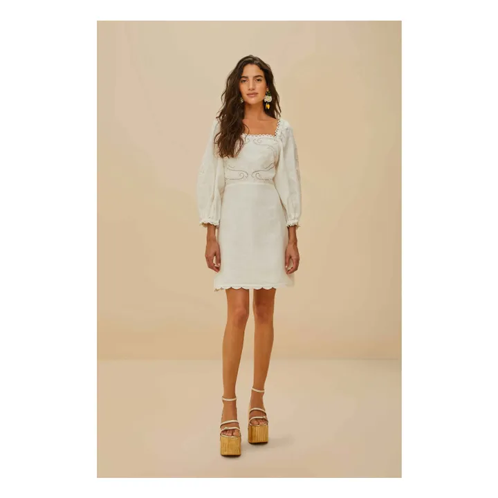 Vestido bordado de lino | Blanco- Imagen del producto n°1