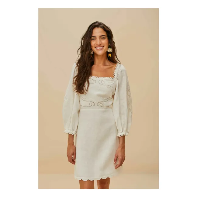 Linen Embroidered Dress | White