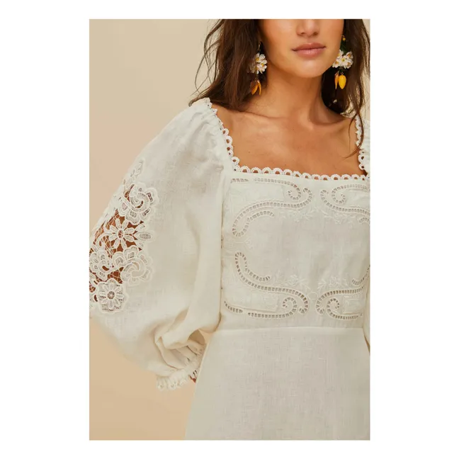 Linen Embroidered Dress | White