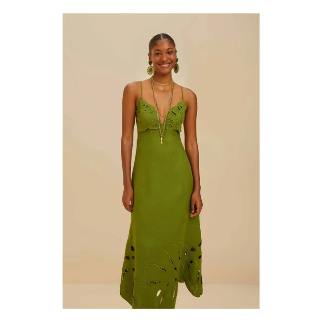 Robe Monstera Brodée Lin | Vert