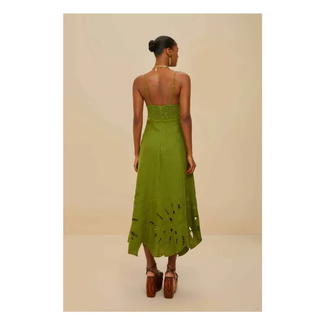 Robe Monstera Brodée Lin | Vert