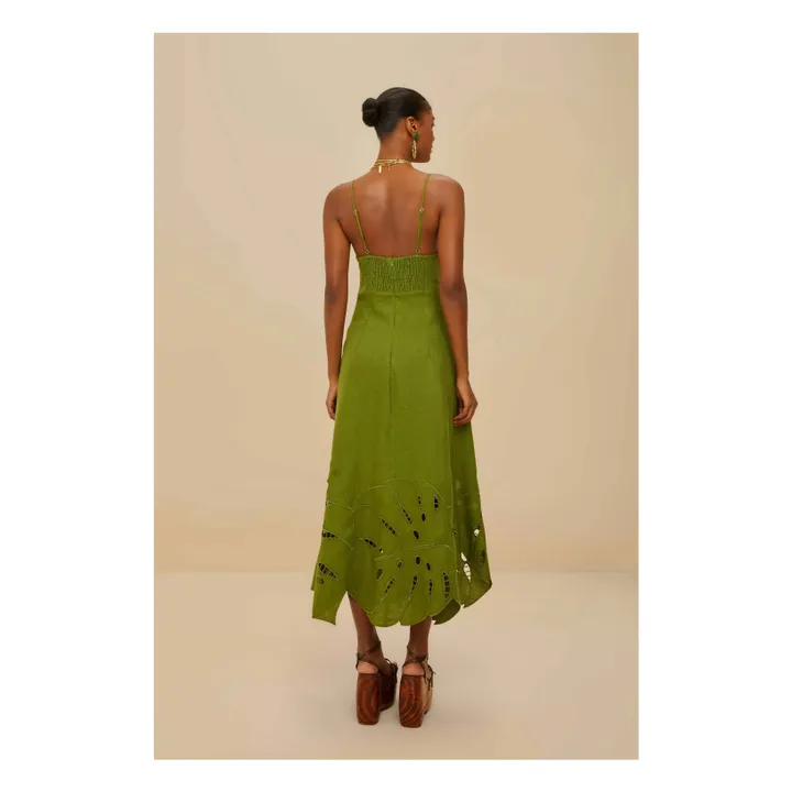 Robe Monstera Brodée Lin | Vert- Image produit n°1