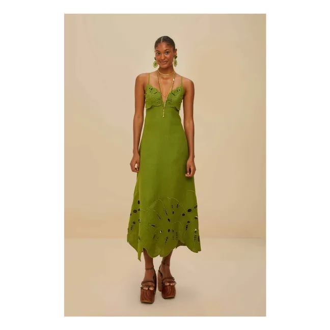 Robe Monstera Brodée Lin | Vert