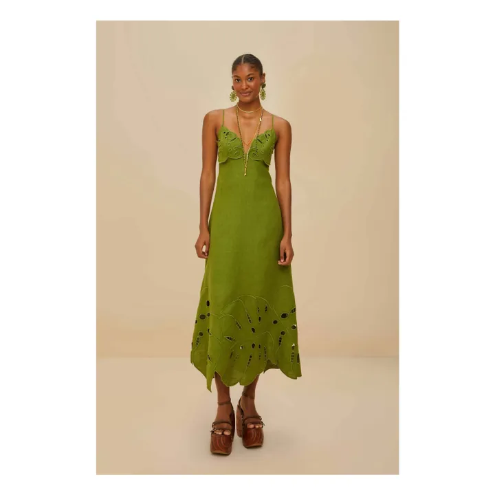 Robe Monstera Brodée Lin | Vert- Image produit n°0