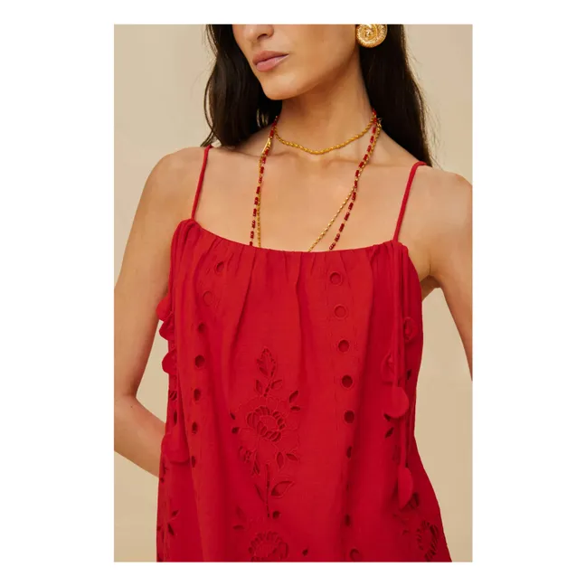 Flowers Richelieu Linen Dress | Red