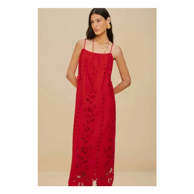 Flowers Richelieu Linen Dress | Red