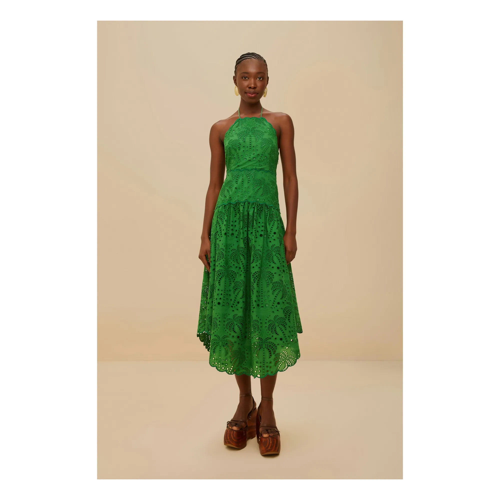 Farm Rio Green Palm Tree Eyelet Dress