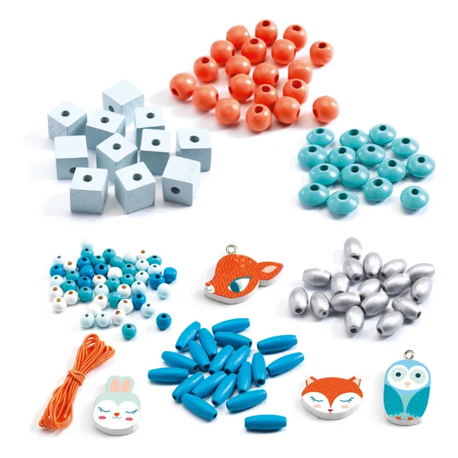 Perles en bois Petits animaux | Bleu