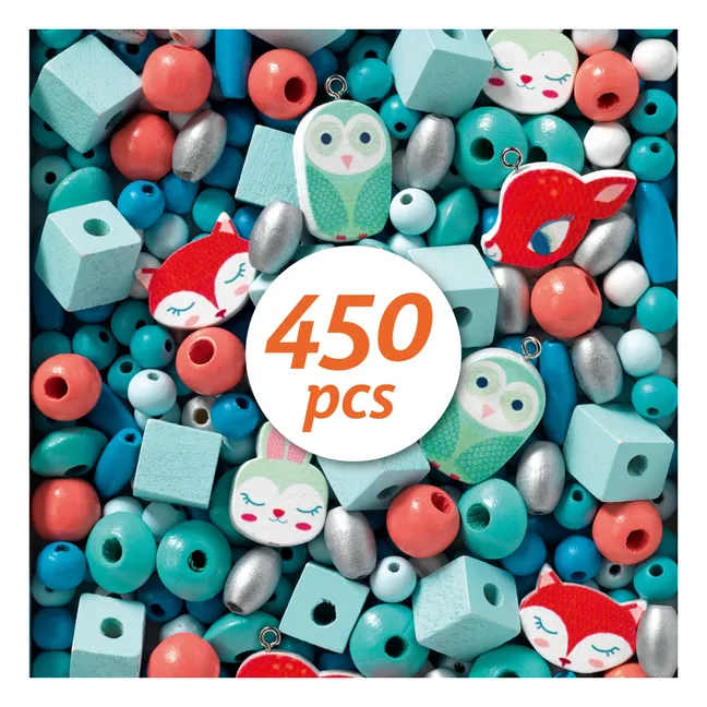 Perles en bois Petits animaux | Bleu