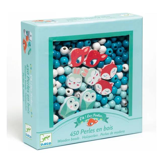 Perles en bois Petits animaux | Bleu