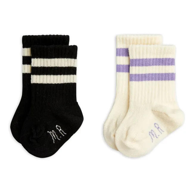 Set of 2 Pairs of Organic Cotton Striped Socks | Ecru