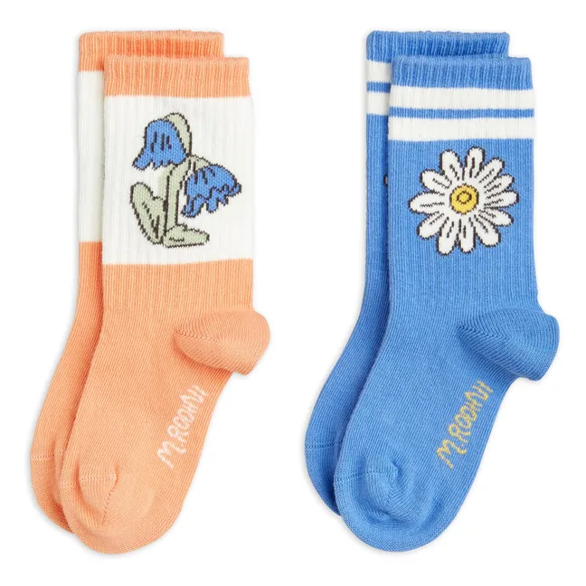 Set of 2 Pairs of Organic Cotton Flower Socks | Blue