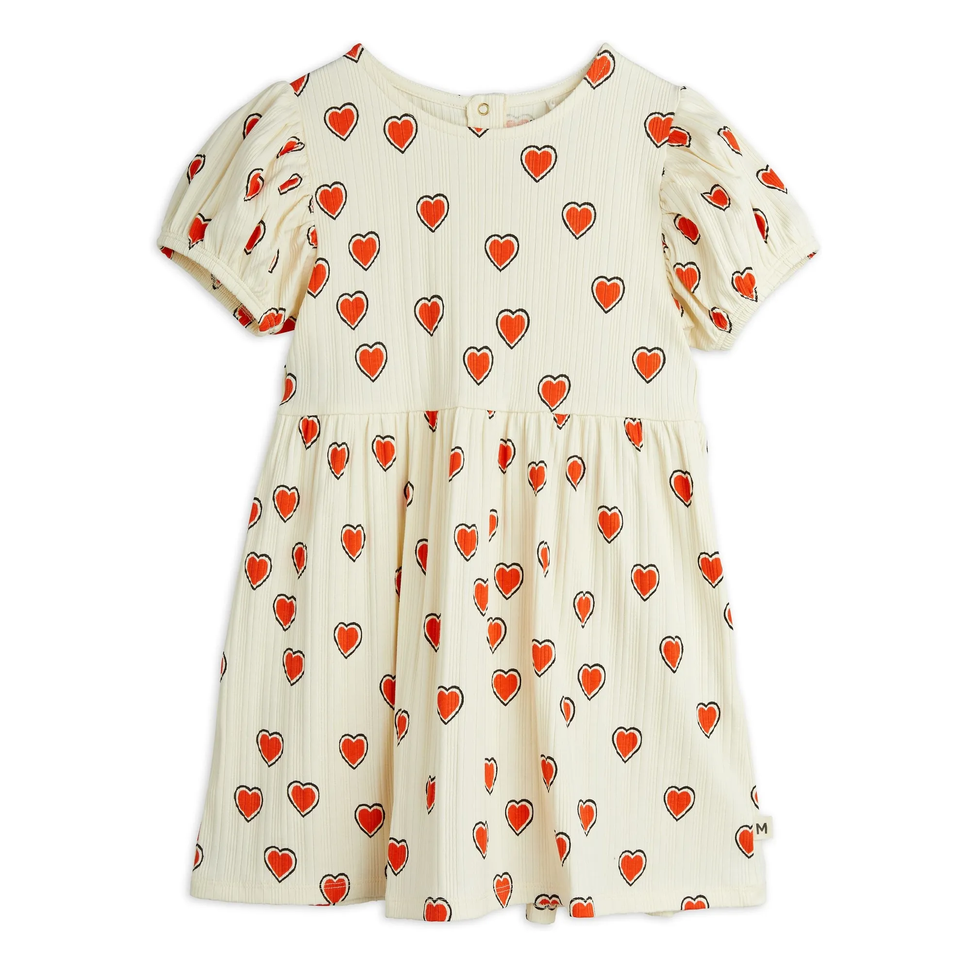 Mini Rodini Ecru Organic Cotton Hearts Dress