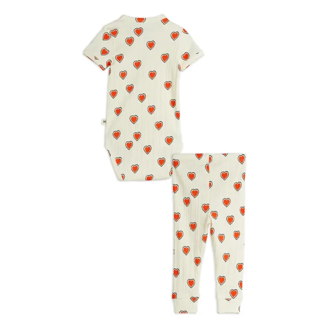 Ensemble Body et Legging Cœurs Coton Bio | Ecru