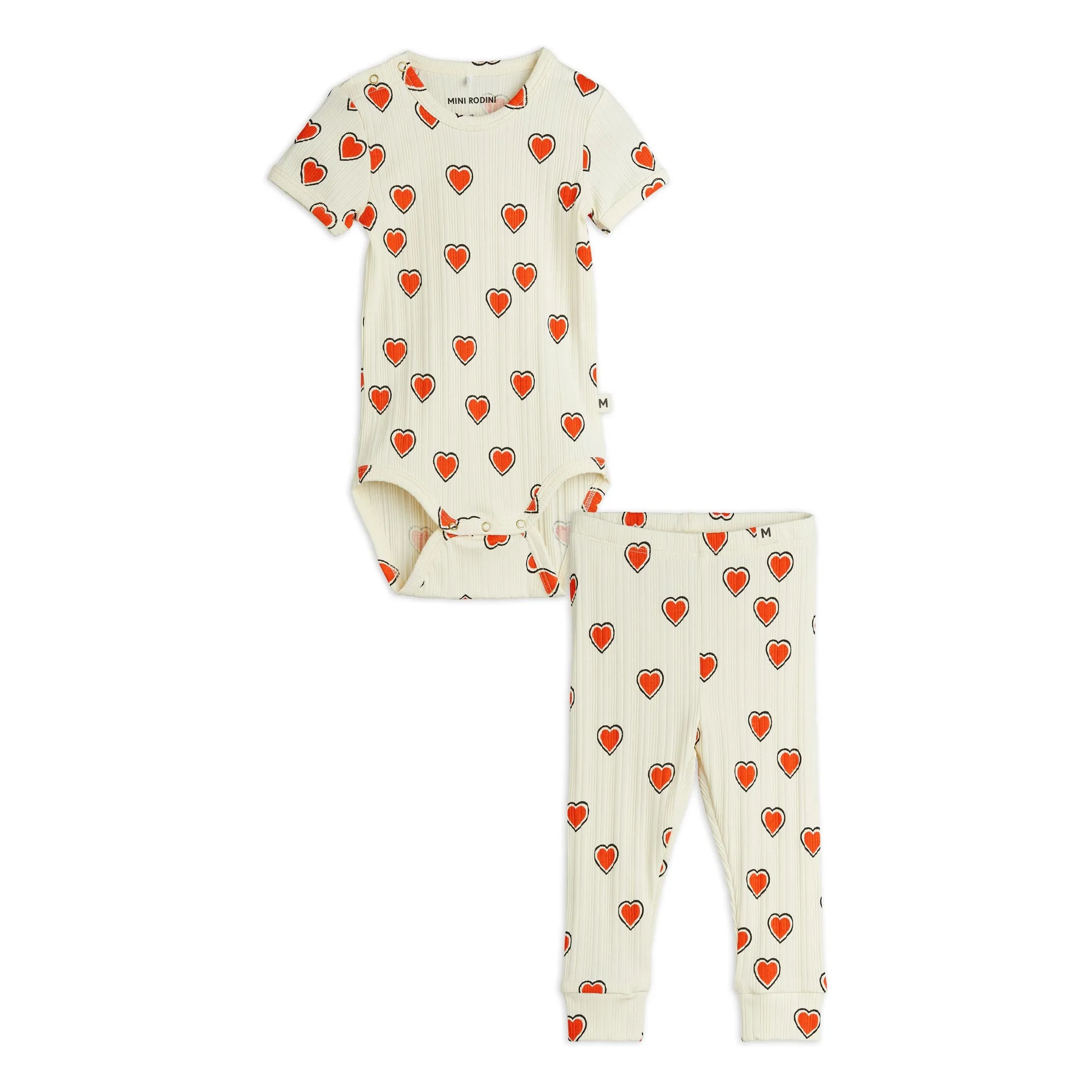 Mini Rodini Ecru Organic Cotton Hearts Body And Legging Set
