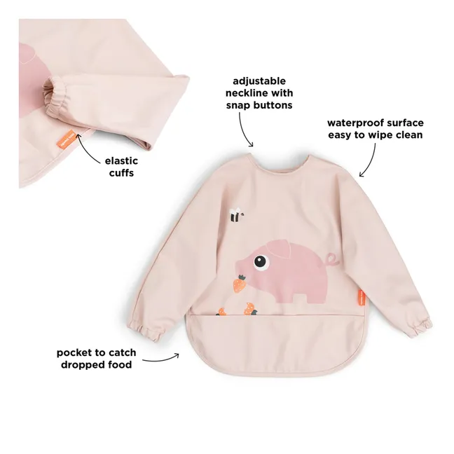 Babero con mangas Tiny Farm | Rosa Pálido