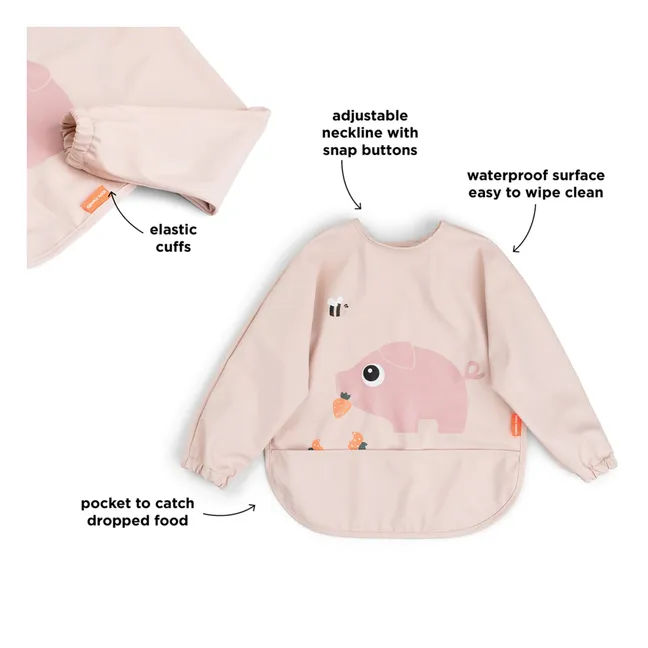 Tiny Farm bib with sleeves | Pale Pink