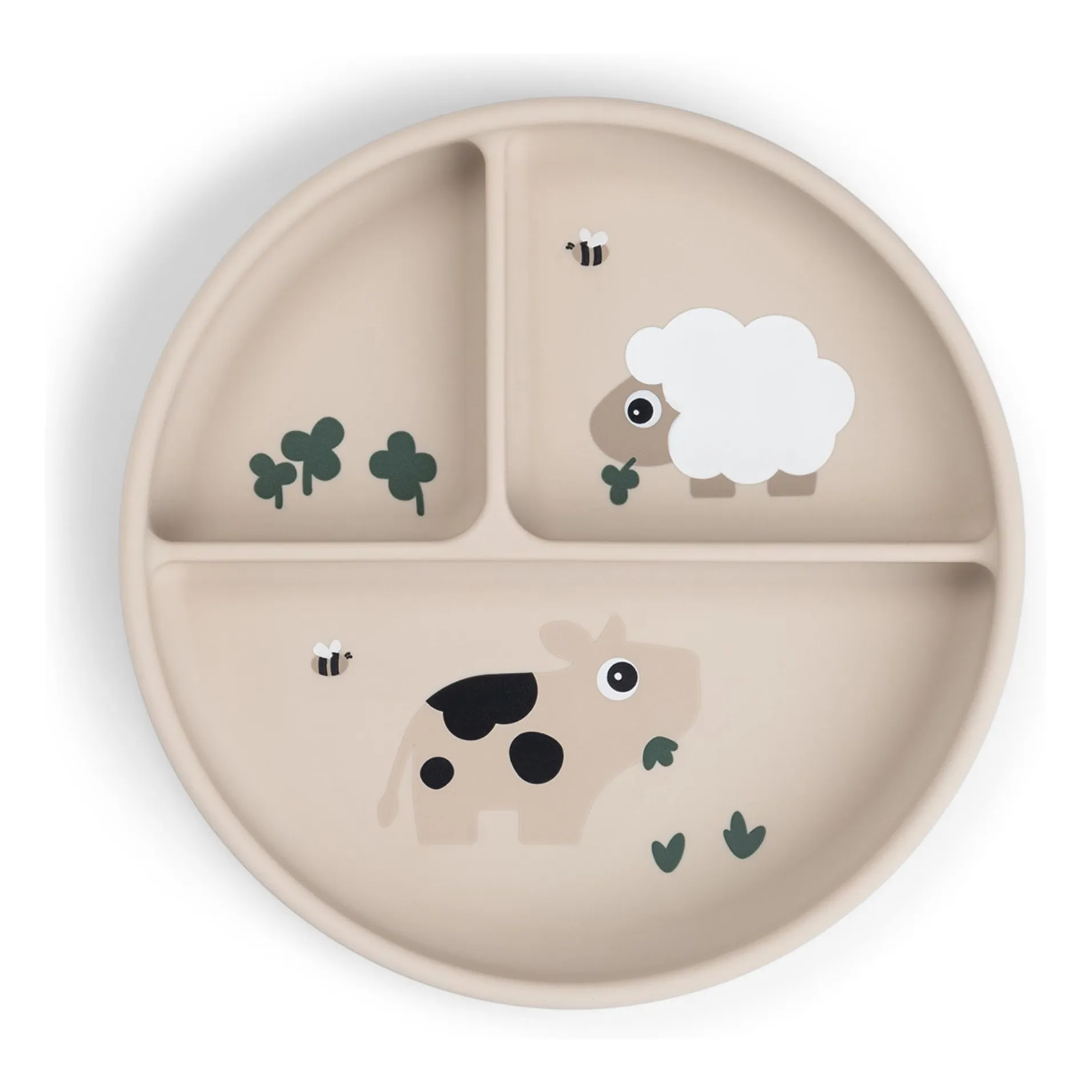 Done By Deer Sand Tiny Farm Compartmentalized Plate With Suction Cup