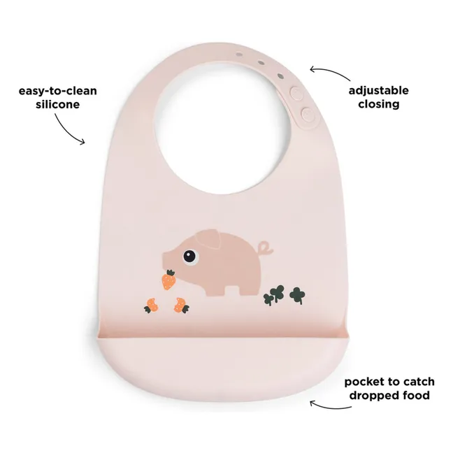 Bavoir en silicone Pigee | Rose