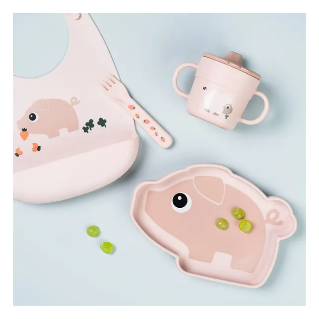 Assiette en silicone avec ventouse Pigee | Rose pâle