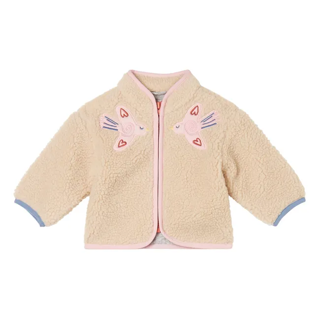 Veste Façon Sherpa Oiseaux | Beige